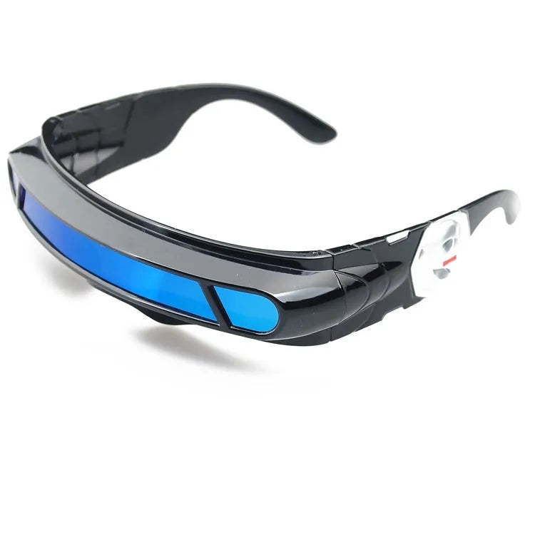 Polarised sports sunglasses with black frame and blue mercury lenses, full rim PC construction