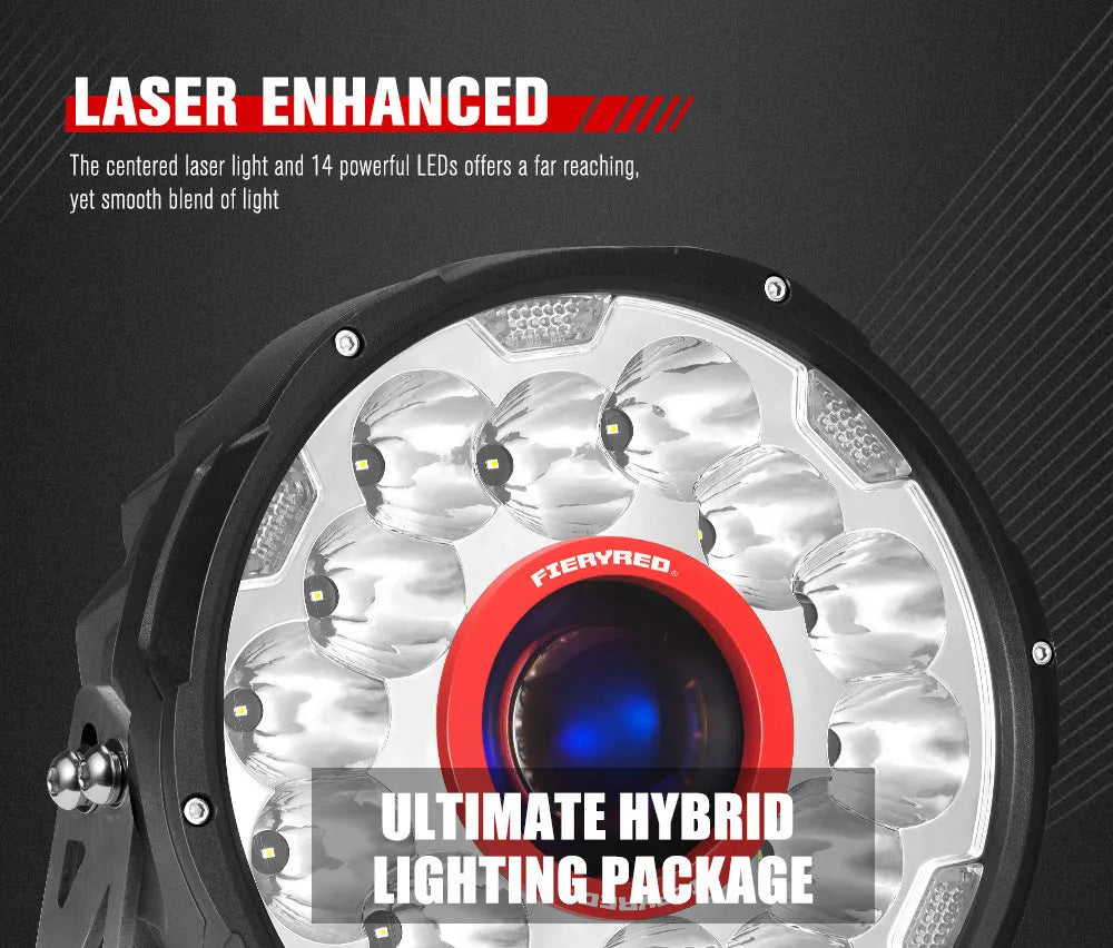 Pair of red 7-inch round LED waterproof off-road vehicle lights