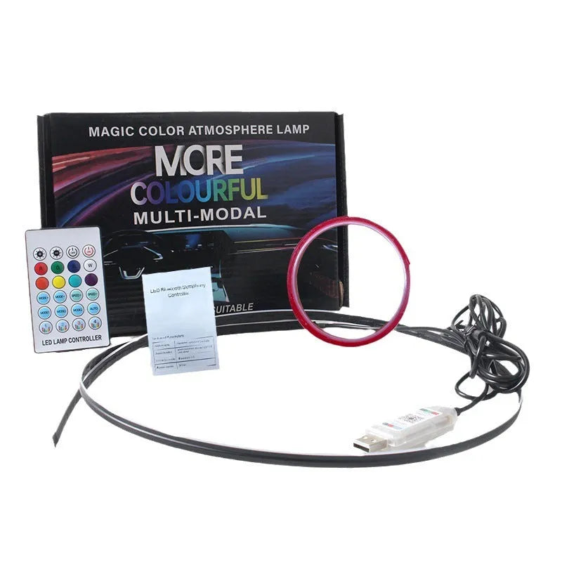 Car interior LED ambient lighting strip with remote control and USB connection