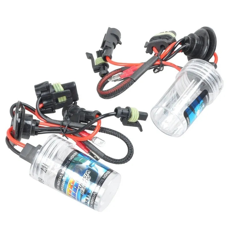 Automotive xenon bulb kit for H1 H7 9005 headlight replacement in 4300K, 6000K, or 8000K white light options.