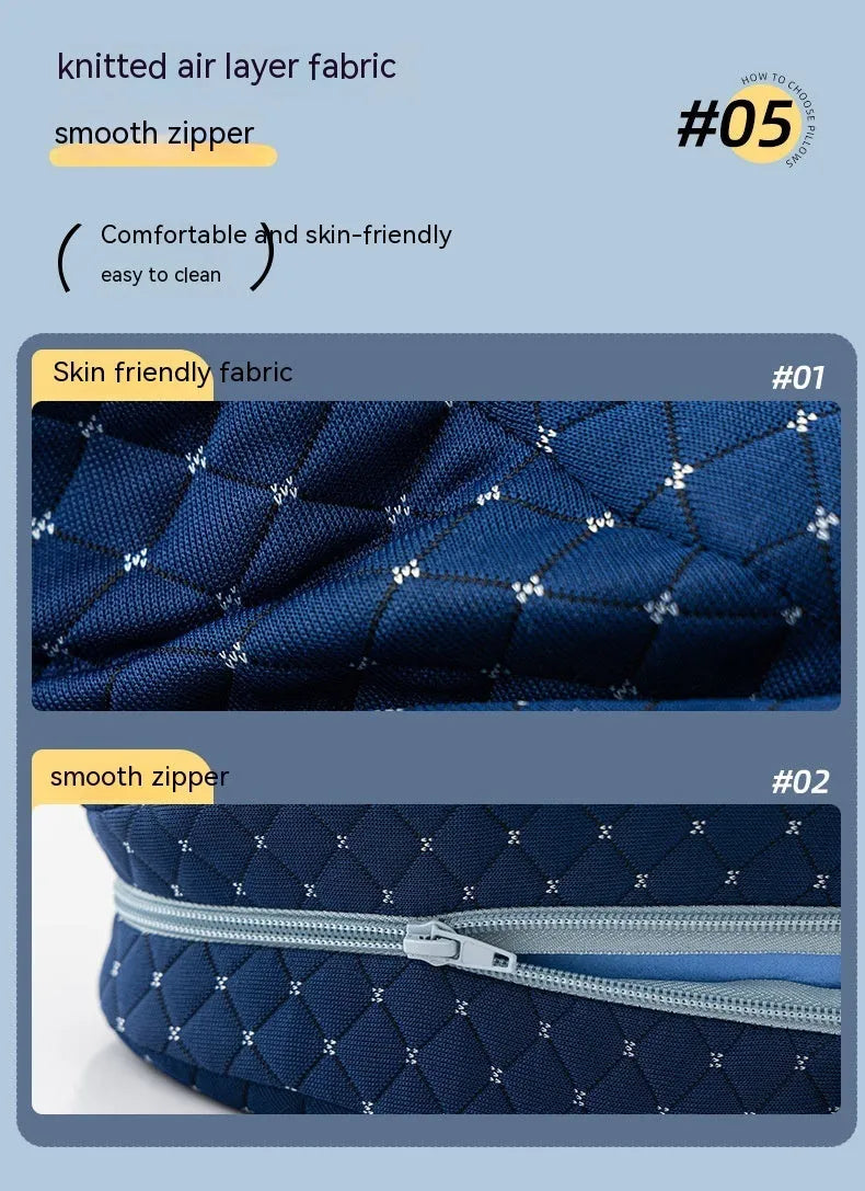 Heart-shaped memory foam leg pillow in dark blue jacquard, measuring 25x23x13cm, for adult leg support