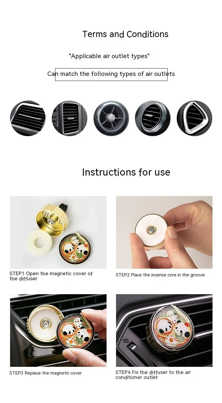Panda hot pot shaped car air freshener diffuser mounted on a car vent with diatomaceous earth fragrance tablets