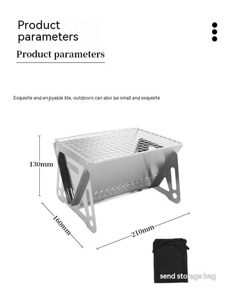 Outdoor folding stainless steel burning oven with BBQ grill and storage bag for portable barbecuing