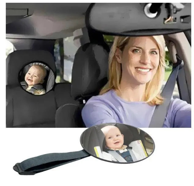Black baby safety seat rearview mirror with adjustable strap for cars