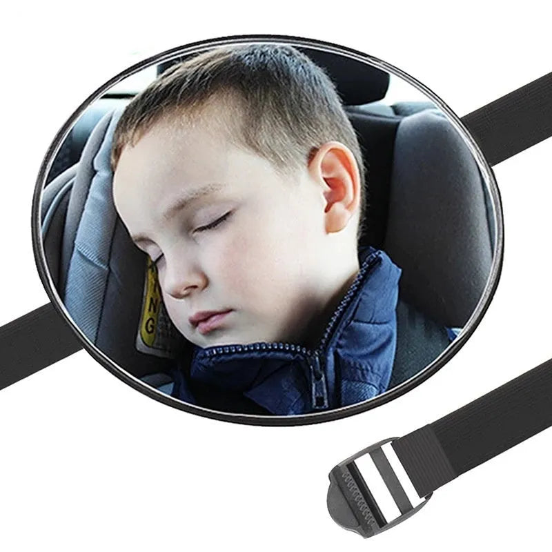 Black baby safety seat rearview mirror with adjustable strap for cars