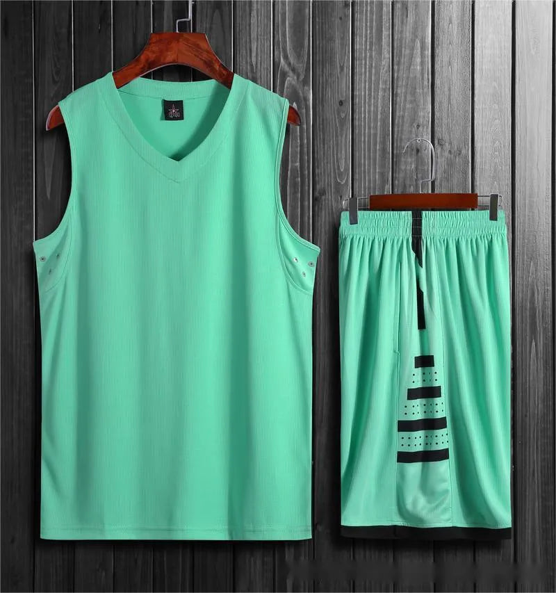 Unisex white and black polyester sports vest and pants set for basketball and training.