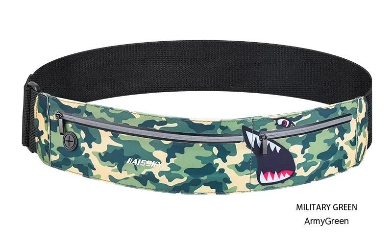 Unisex 8-inch waterproof waist bag in camouflage crocodile colour with adjustable waist strap