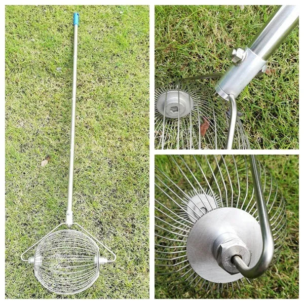 304 stainless steel golf ball picker with 30cm length and metallic finish for retrieving balls from water hazards