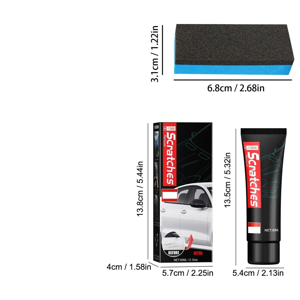 60ml tube of automotive scratch repair cream for car paint scratches