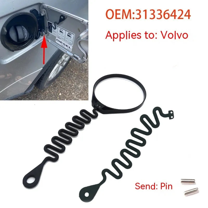 Black rubber fuel cap tether for Volvo vehicles with anti-lost design