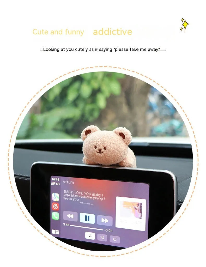 Fabric car centre console plush doll decoration in cartoon bear or bunny style