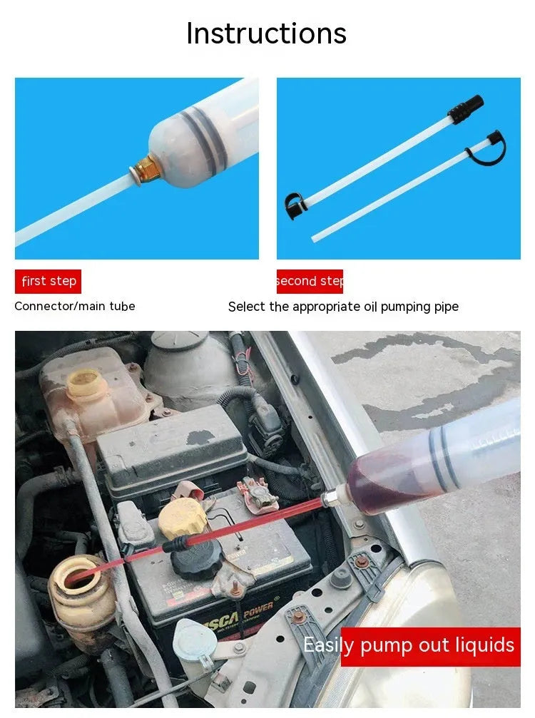 Manual oil change pump tool with syringe design for suction and injection of fluids