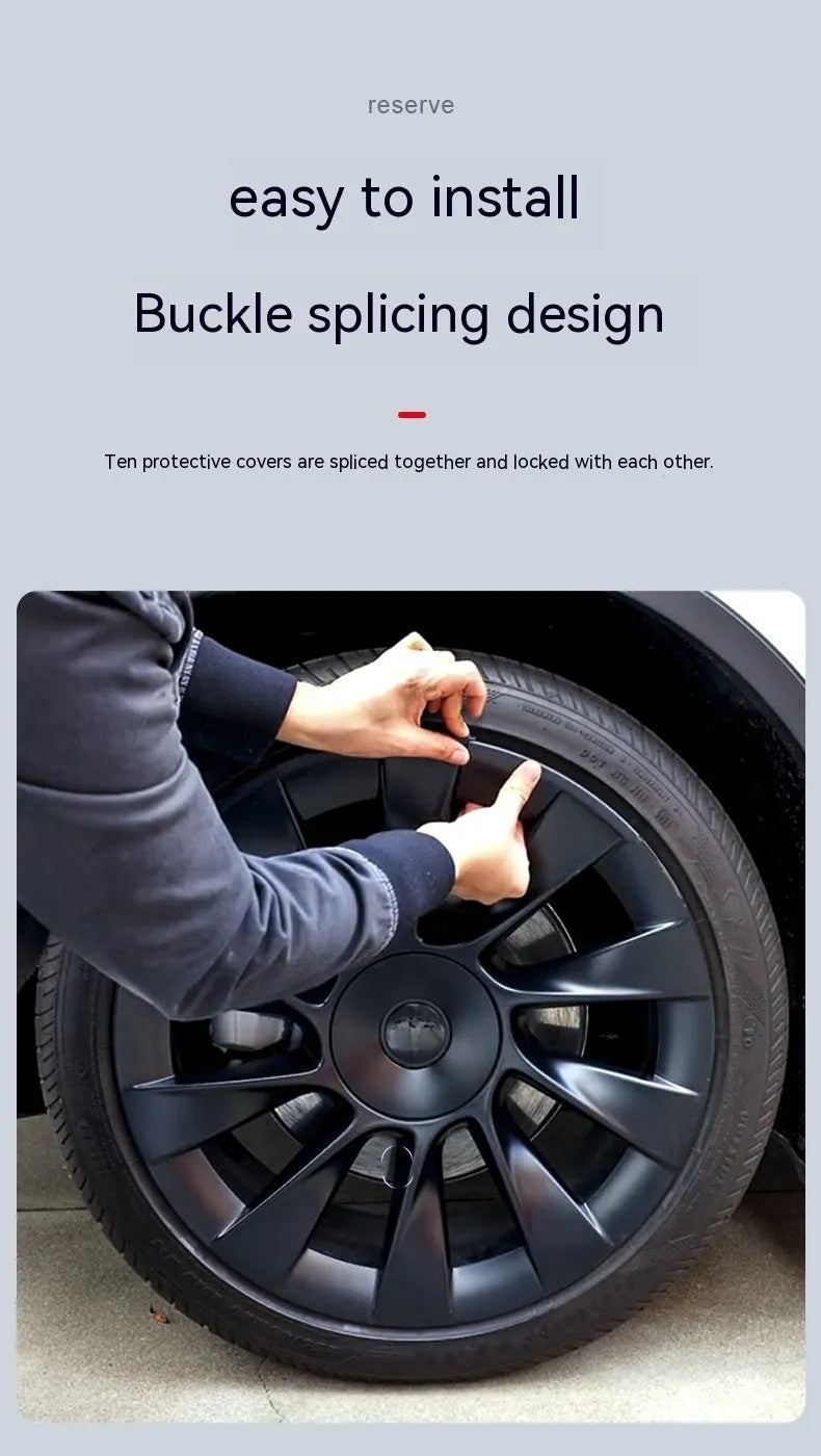 Set of four plastic wheel hub covers for a Tesla Model Y in a choice of colours.