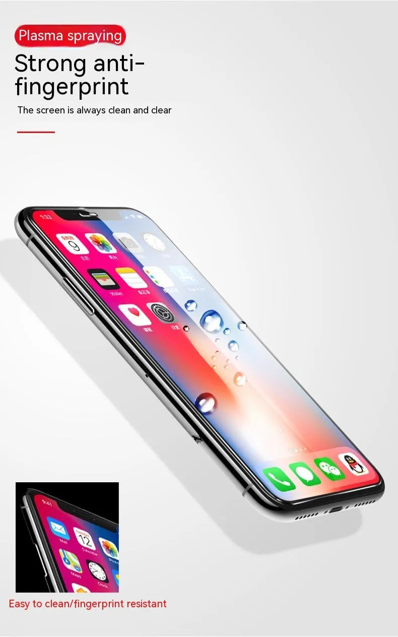 Tempered glass screen protector for Samsung mobile phones showing HD clarity and full-screen coverage.