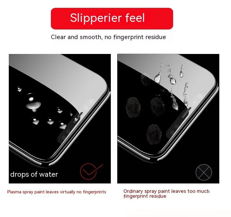 Tempered glass screen protector for Samsung mobile phones showing HD clarity and full-screen coverage.