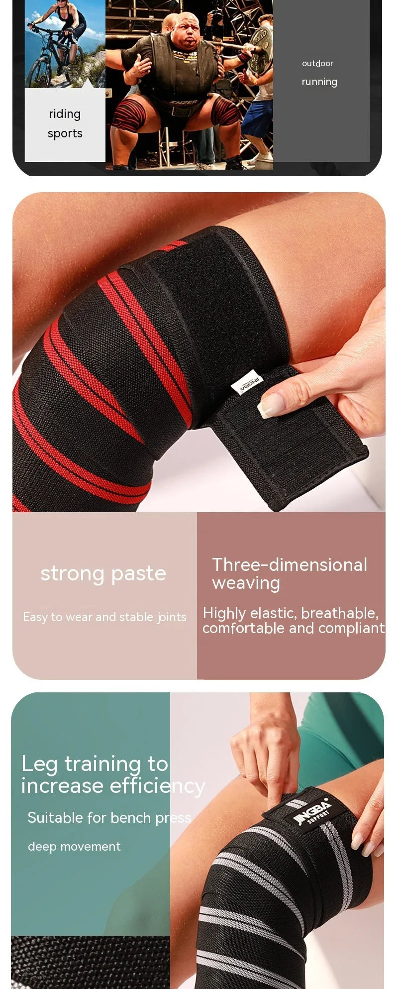 Adult adjustable knee pad for weightlifting and cycling in blue, gray, red, or yellow colour