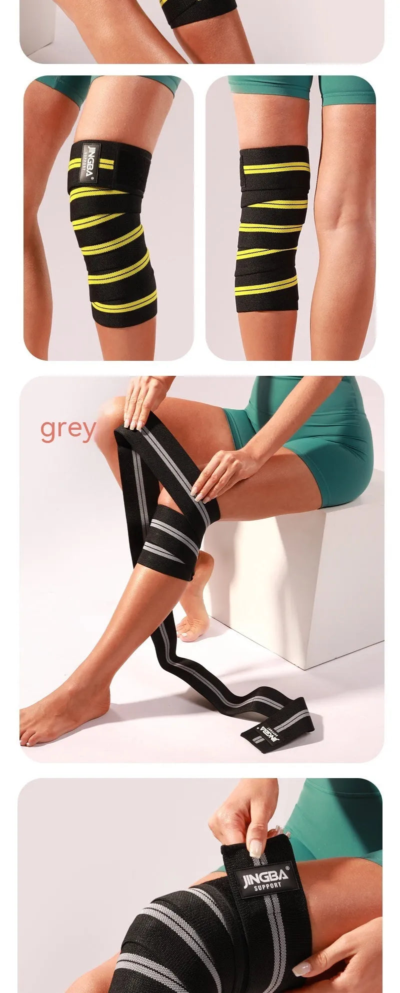 Adult adjustable knee pad for weightlifting and cycling in blue, gray, red, or yellow colour