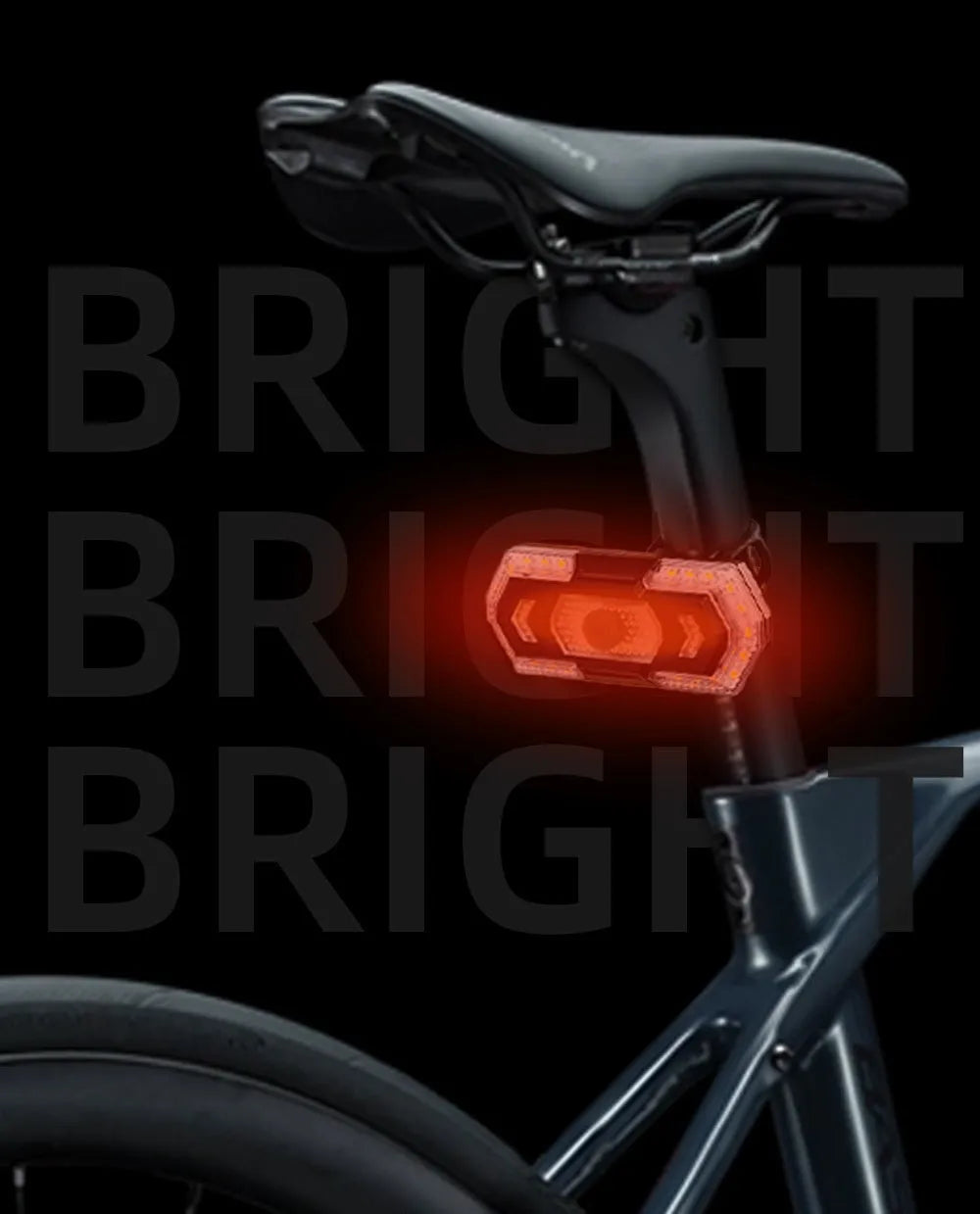 Black wireless remote control USB charging waterproof bicycle taillight with turn signals.