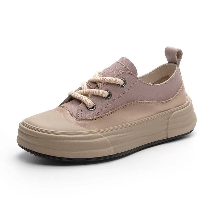 Women's matcha green leather platform sneakers with round toe and lace-up front on a white background.