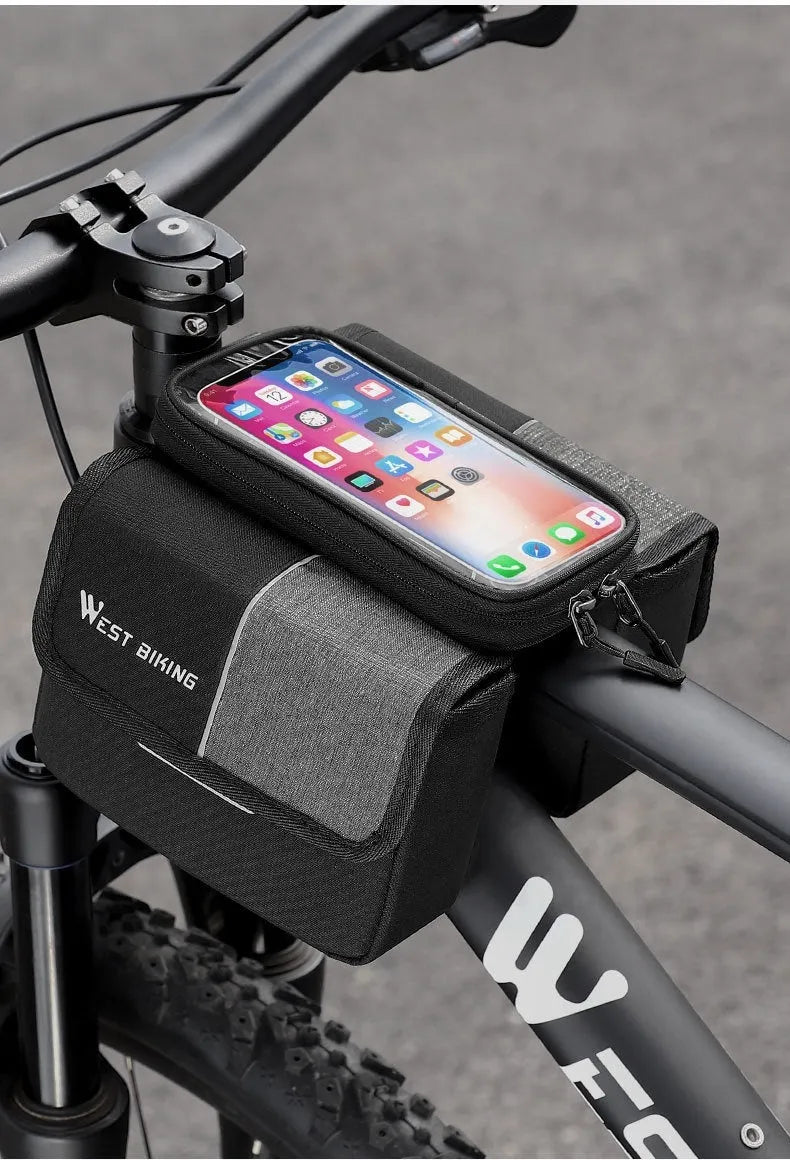 Black and grey oxford cloth bicycle saddle bag with bilateral tube mounting system