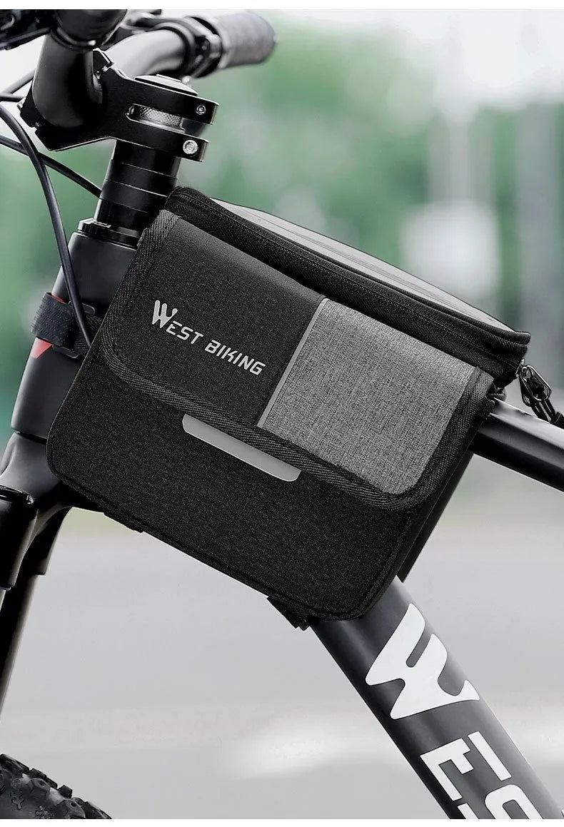Black and grey oxford cloth bicycle saddle bag with bilateral tube mounting system