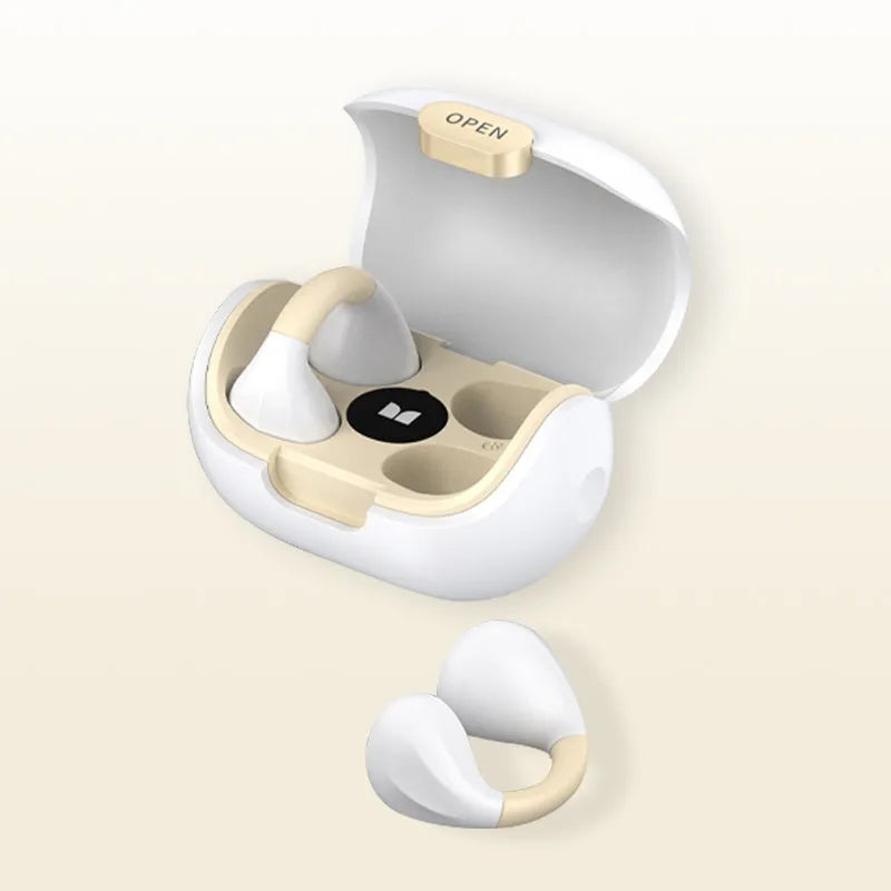Clip-on Bluetooth earphone in white or black with silicone body and Jerry chip, 10 metre range