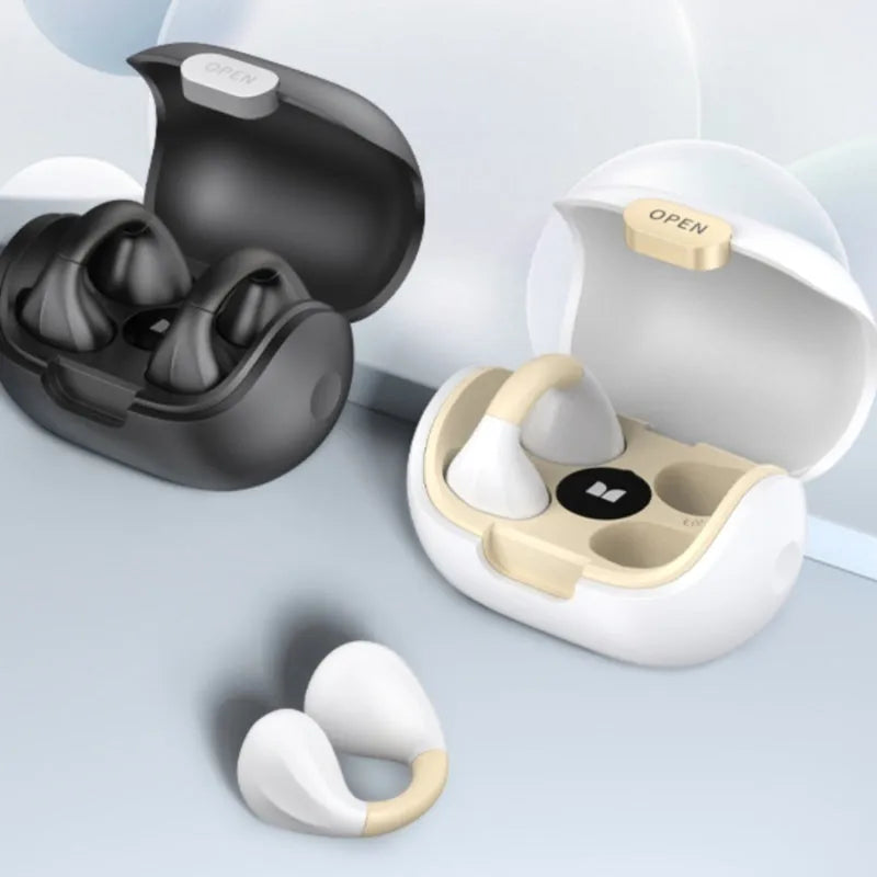 Clip-on Bluetooth earphone in white or black with silicone body and Jerry chip, 10 metre range