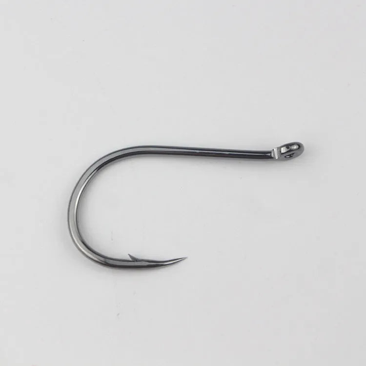 Bulk pack of barbed crooked mouth fishing hooks for sea fishing, made from alloy carbon steel.