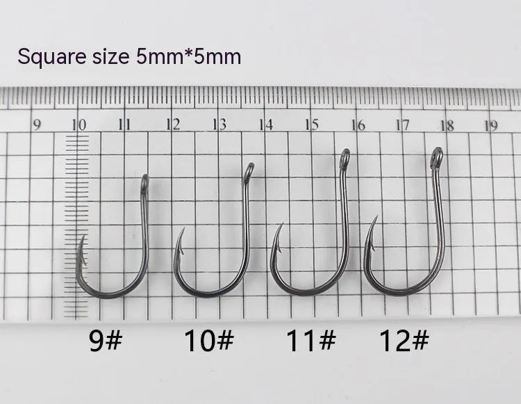 Bulk pack of barbed crooked mouth fishing hooks for sea fishing, made from alloy carbon steel.