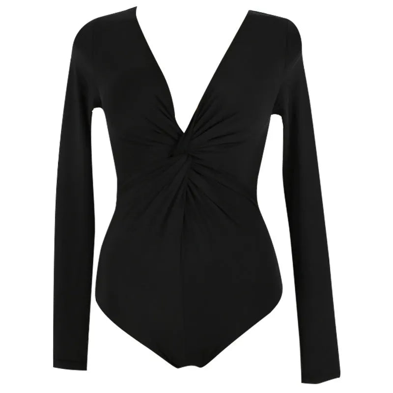 Black women's one-piece nylon swimsuit on mannequin showing front design