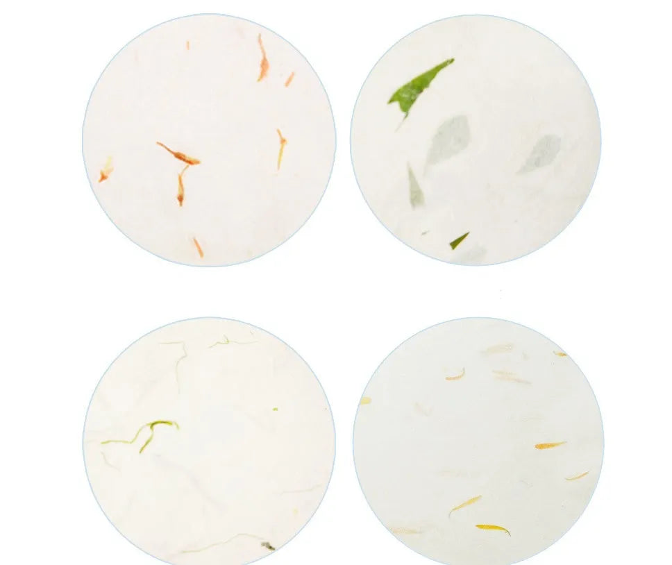 Ten sheets of Chinese ancient-style painting paper in green, red, and yellow designs, measuring 27.5 by 16.7 cm