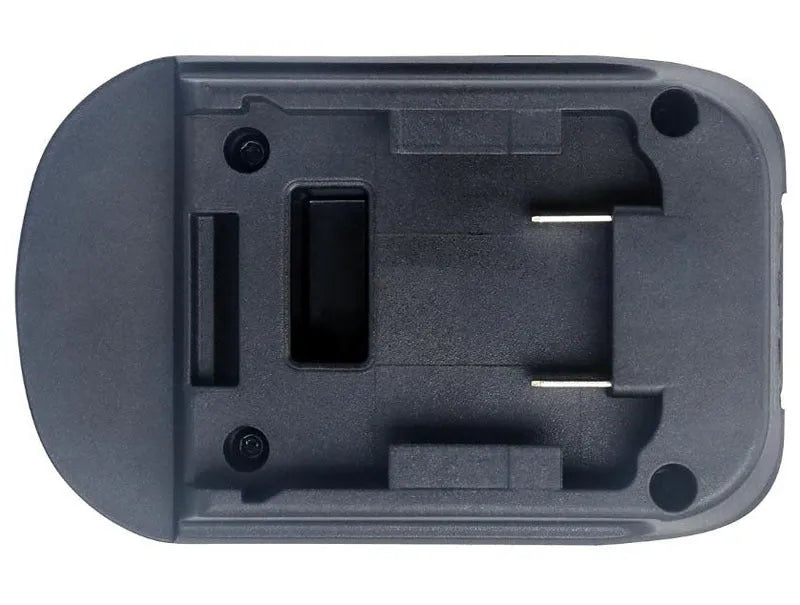 Black Milwaukee DM18M to MAKITA H99F battery adapter showing terminal connections and compact 125mm design