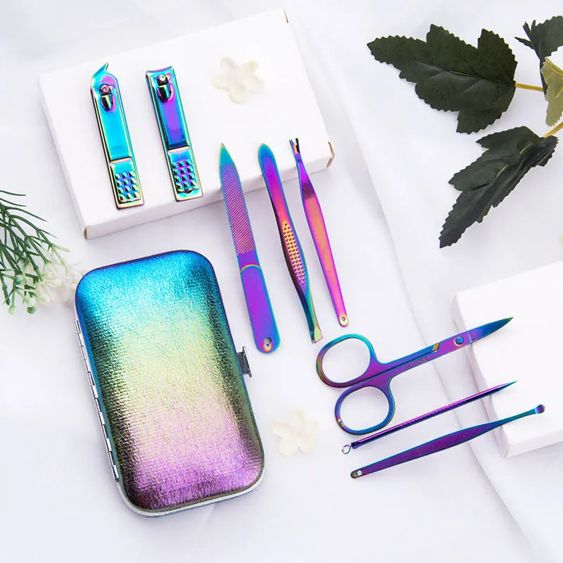 8-piece stainless steel nail clippers set with custom logo option and colour variant for nail care