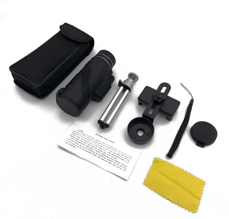 Black HD 40x60 cellphone telescope with 60mm lens, 40x magnification, and waterproof design for outdoor use