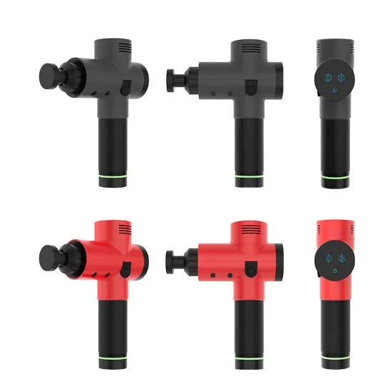 Muscle relaxation massager gun with five interchangeable heads, six frequency gears, and rechargeable battery, 25.2x24cm