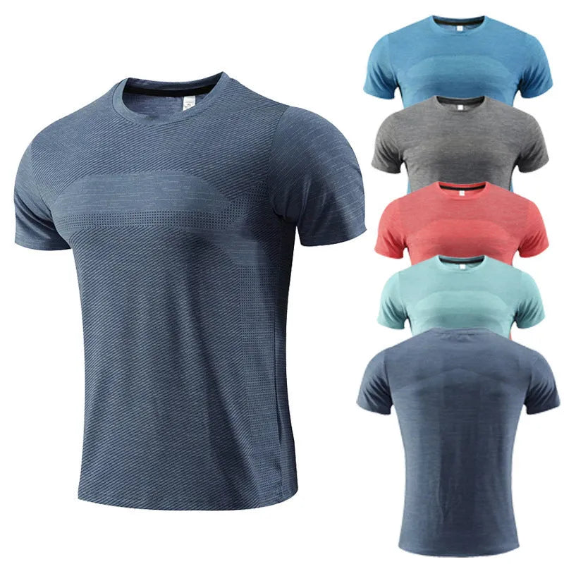 Short-sleeved running t-shirt in polyester fabric with moisture-wicking properties for athletic activities