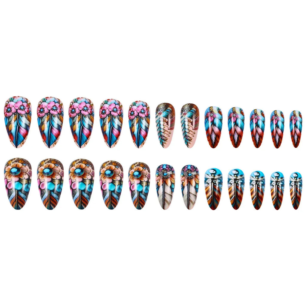 Retro colour feather armour nail art stickers with cartoon floral butterfly designs