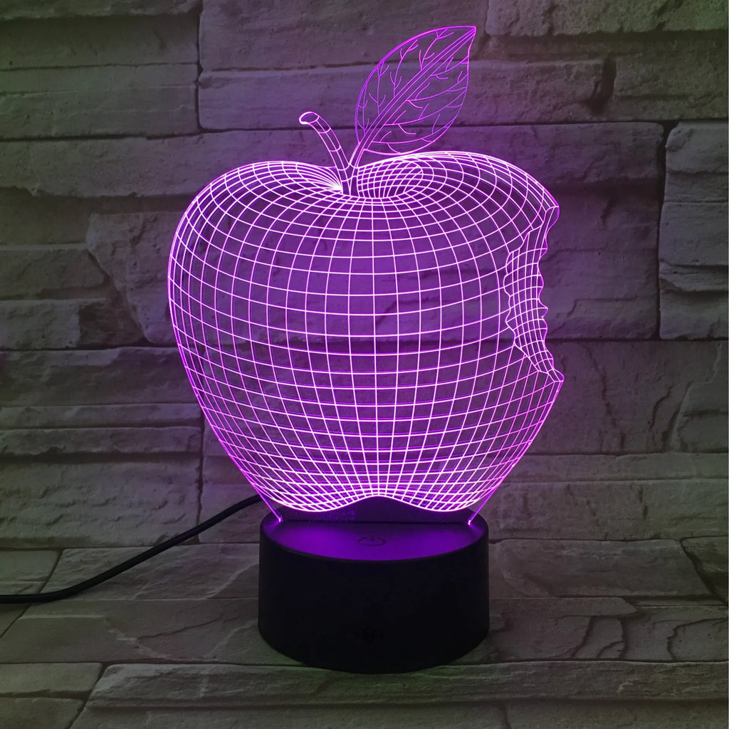 3D fruit colourful night light with touch control, acrylic shade, and seven LED colour options on a table