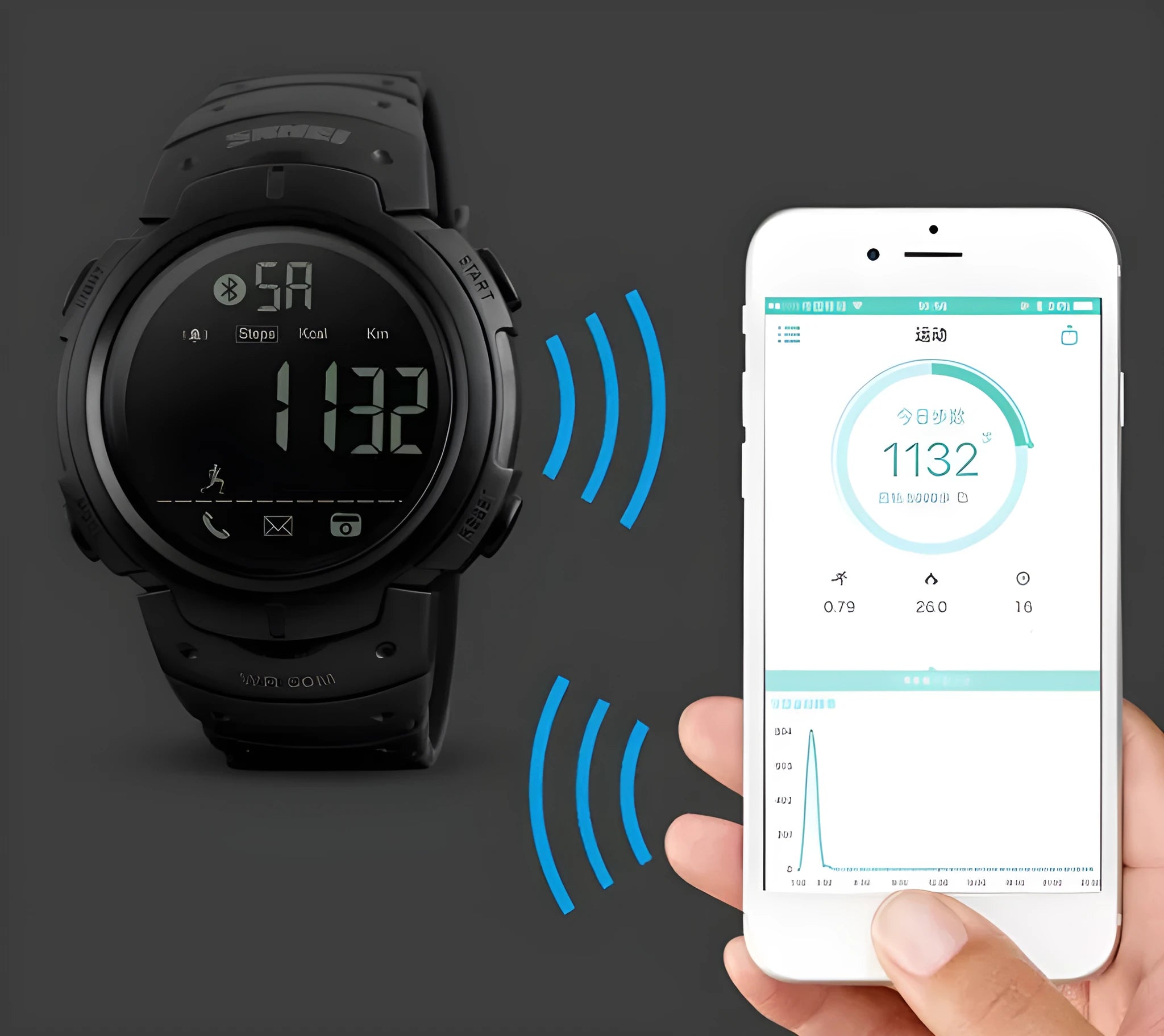 Black and army green Bluetooth smart watch with 50mm dial and stainless steel buckle for iPhone and Android compatibility