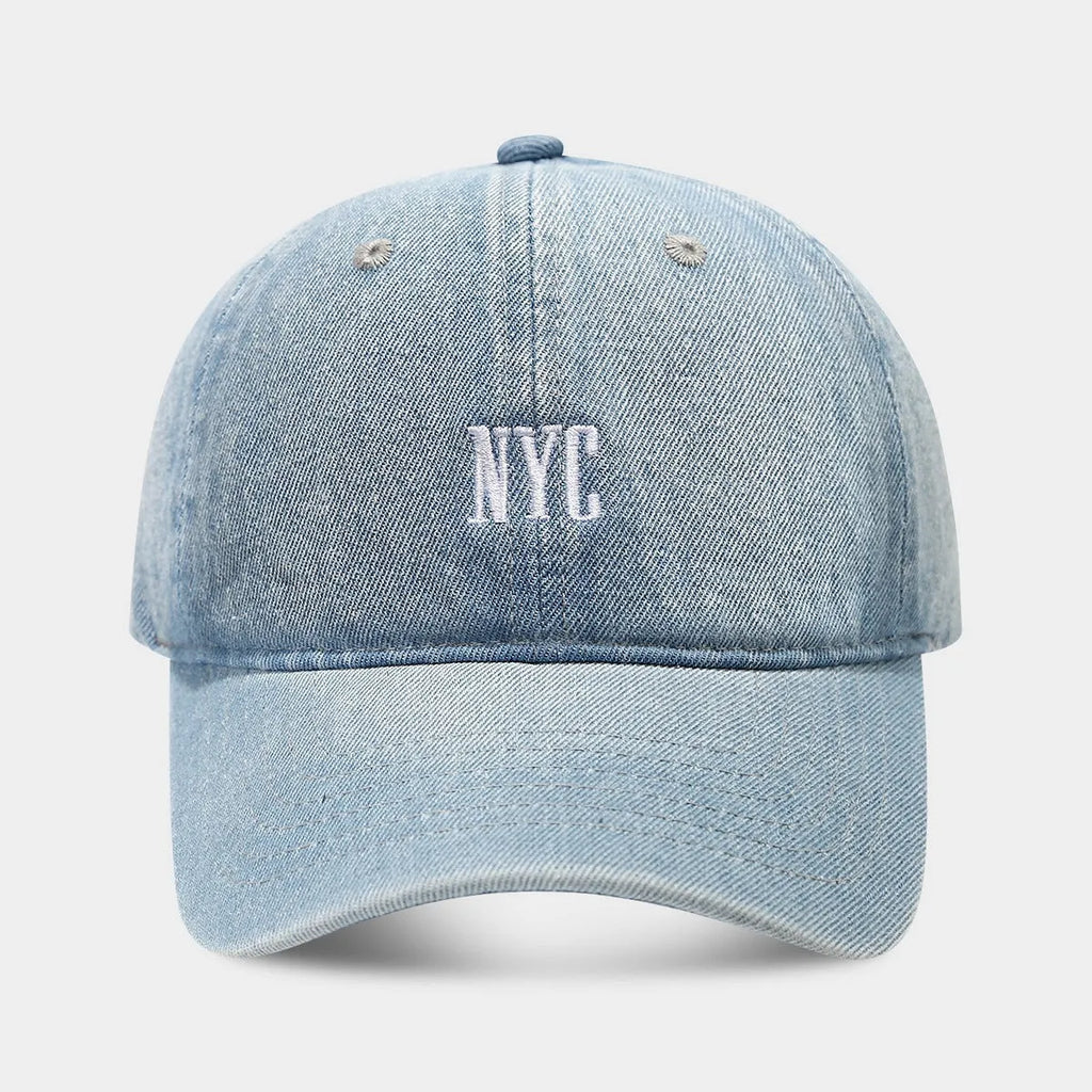 Denim baseball cap with alphabet letters in adjustable black, dark blue or light blue