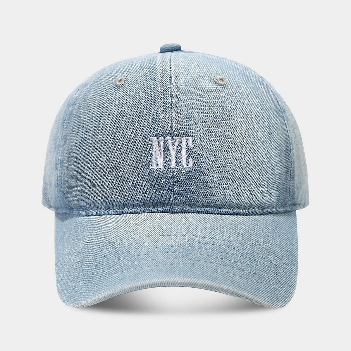 Denim baseball cap with alphabet letters in adjustable black, dark blue or light blue