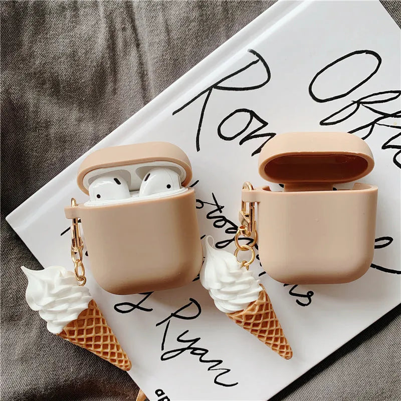 Cylinder Ice Cream silicone protective case for Apple AirPods 2 with visible charging port cutout