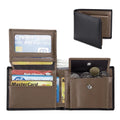 Men's soft cowhide trifold wallet in genuine first layer leather, multi-functional daily design