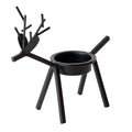 Black iron Christmas deer candlestick holder with Santa and snowman designs, 15cm height