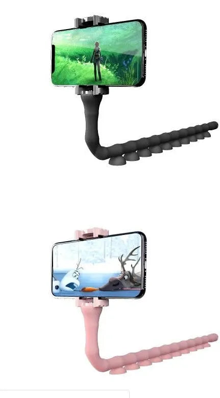Black flexible phone holder with 62cm gooseneck arm and silicone bracket on a desktop