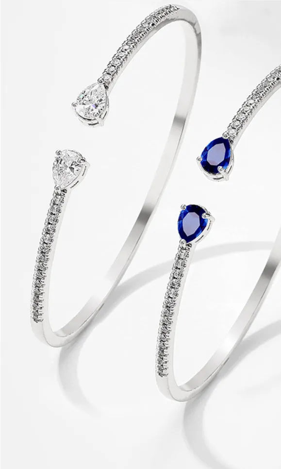 Multi-zircon fashion bracelet with inlaid zircon on copper, in blue or white colour, simple style