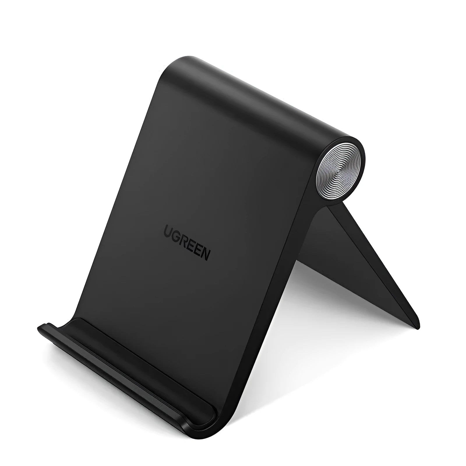 UGREEN LP106 portable phone holder in black, blue, or white, holding a smartphone at an adjustable angle.