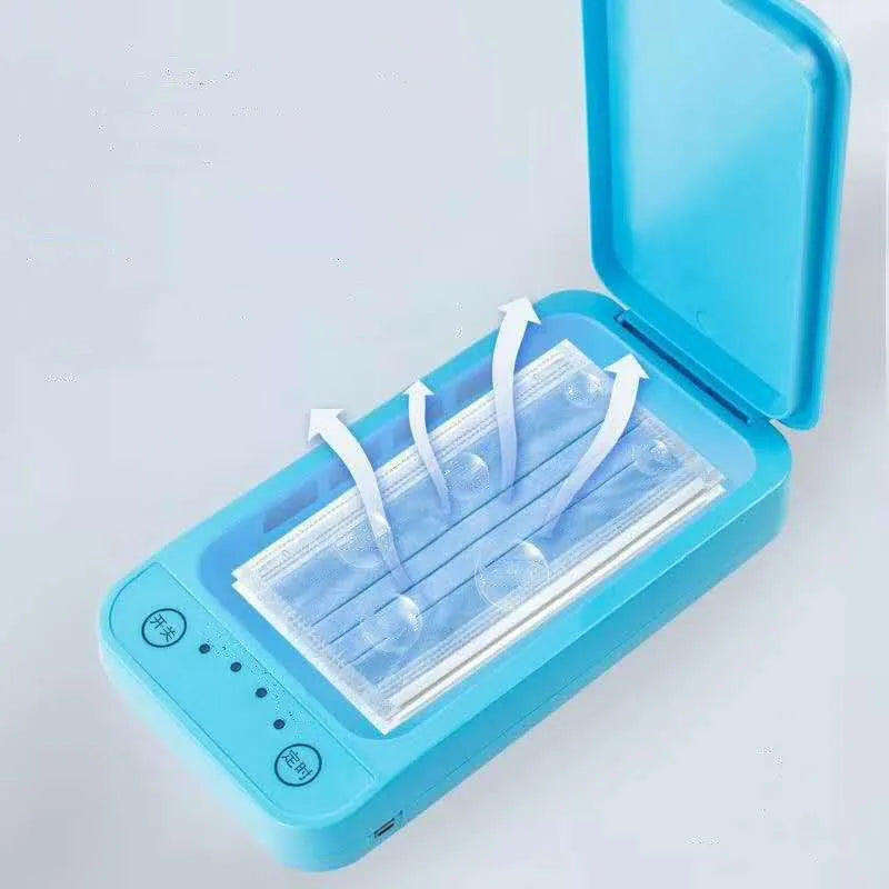 White multifunctional wireless phone charger and UV air steriliser unit with remote control.