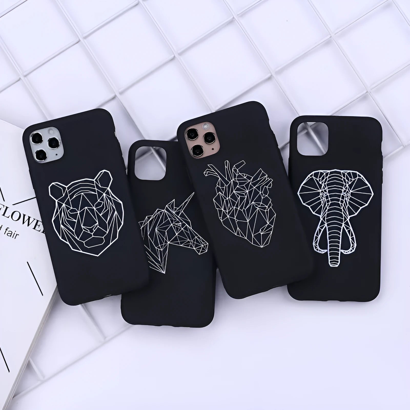 Painted animal line art TPU phone case for iPhone with graffiti-style designs