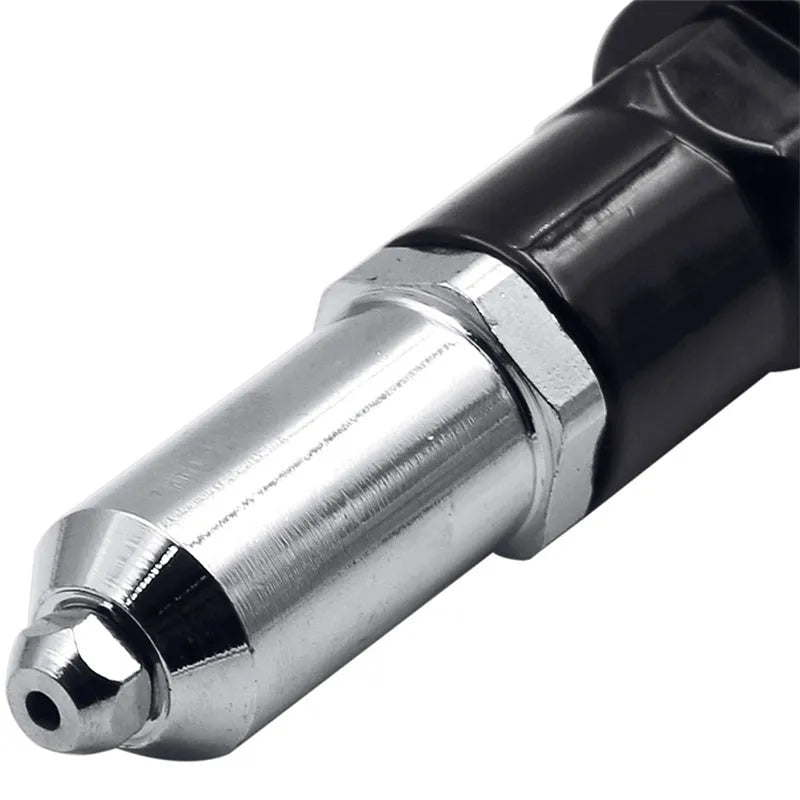 Black electric drill rivet gun with 173mm alloy steel head and adapter for fast transformation